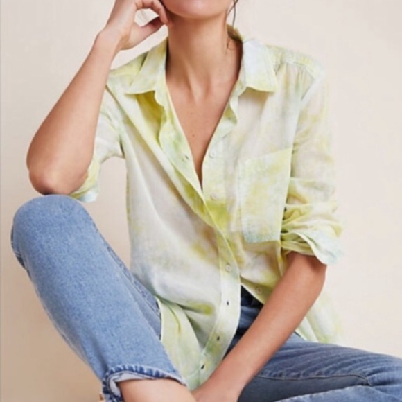 NWT ANTHROPOLOGIE Pilcro & the Letterpress Cate Yellow Green Tie Dye - Picture 2 of 16